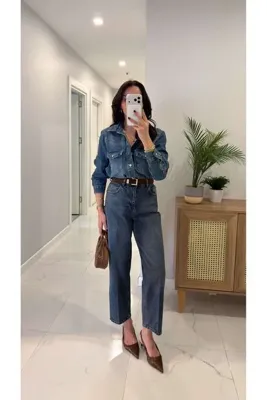 BİRCANÇİL Vinda Koyu Kar Yıkama Tint Kemerli Baggy Jean