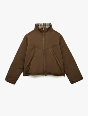 Koton Ekoseli Dik Yaka Uzun Kollu Cepli Fermuarlı Anorak Ceket