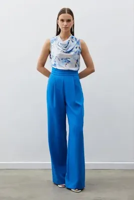Sateen Bel Detaylı Cepli Pantolon - İNDİGO