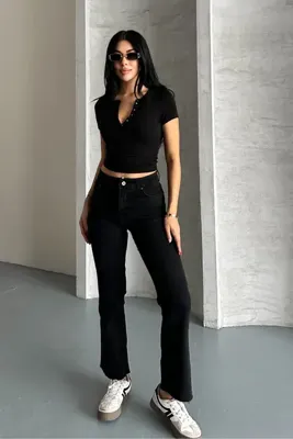 macharel jeans Koyu Antrasit Boy Fit Kesik Paça Jean
