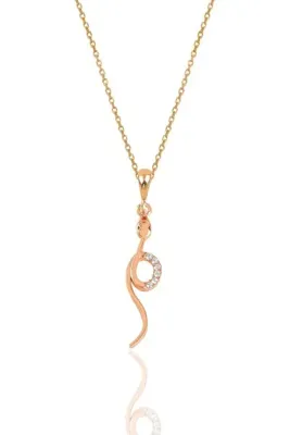 Söğütlü Silver Gümüş Rose Zirkon Taşlı Yılan Kolye Sgtl12063rose