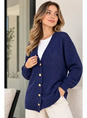 benguen Ajurlu Merserize Hırka N3345 Lacivert