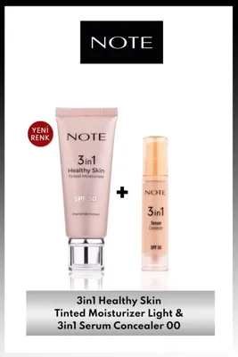 Note Cosmetics 3in1 SPF50 Serisi 2'li Set 00 Light - Healthy Skin Ton Eşitleyici Krem & Serum Concealer Kapatıcı