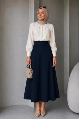 Belinay Kadın tesettür beli lastikli kloş etek
