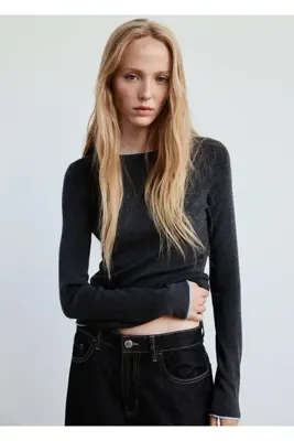 MANGO Woman Contrast-trim knit sweater