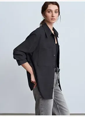 Dilvin 50537 Örme Oversize Gömlek-Siyah