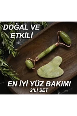 ninacare Yeşil doğal yeşim taşı yüz masaj aleti ve kalp gua sha yüz bakım taşı 2'li set jade face roller