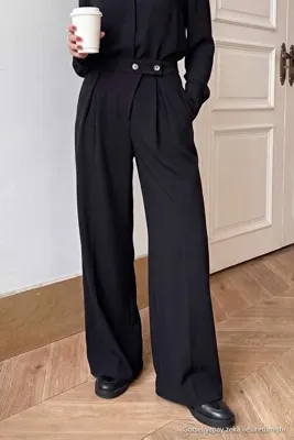 TRENDYOLMİLLA Siyah Extra Geniş Paça Dökümlü Pilili Pantolon TWOAW27PL00066