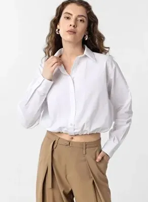 Antioch Beyaz Crop Poplin Kadın Gömlek