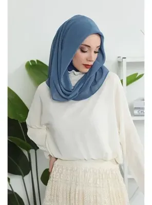 Aisha`s Design Penye İç Boneli Pratik Şifon Eşarp,İndigo - İndigo,PS-45