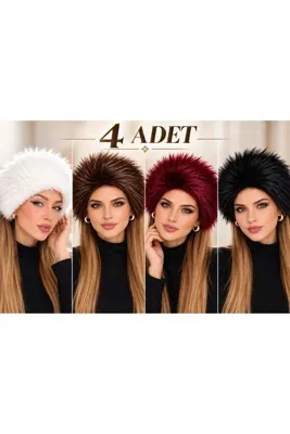 laviyonsa 4’lü paket kürk lastikli bandana (beyaz-siyah-bordo-kahverengi)