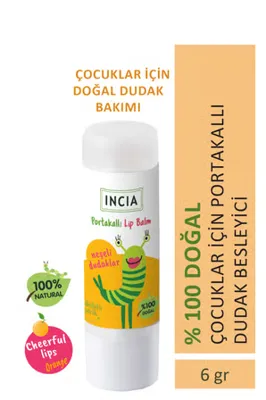 INCIA %100 Doğal Kids Dudak Besleyici Limonlu Bitkisel Nemlendirici Dudak Bakım Kremi 6 gr