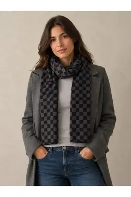 Sebir Moda Damalı Desenli Triko Atkı