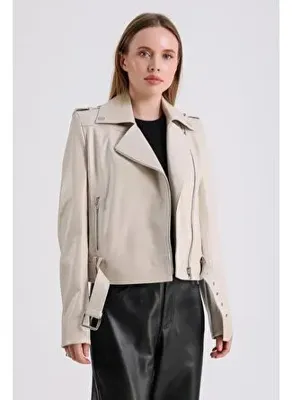Maroquin Leather Milenni Kadın Deri Biker Ceket