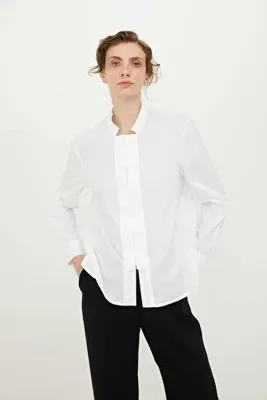 Roman Pat Detaylı Poplin Gömlek Beyaz K2413503_002