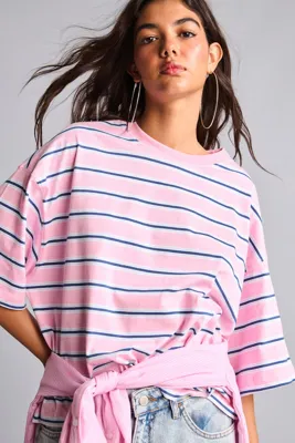 Defacto %100 Pamuk Loose Fit Çizgili Tişört