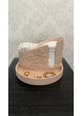 Popüler Sepet 3D Baskı Çiçek Kabartmalı Makyaj Pamuğu ve Kulak Çubuğu Tutucu Takı Tepsili Banyo Düzenleyici - Krem Beyaz