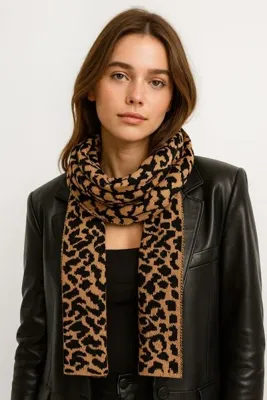 Sebir Moda Leopar Desenli Triko Atkı