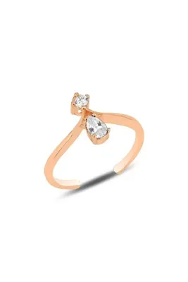 Söğütlü Silver Gümüş Rose Zirkon Taşlı Taç Modeli Ayarlamalı Damla Yüzük Sgtl12181beyaz
