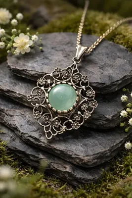 NBS Beautiful Naturel Stones Bakır Aventurin Kolye El İşçiliği Kaliteli ( Gold Zincir Kaplama )