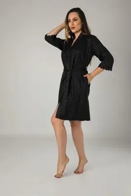 Nuşa Dantelli Jakarlı Saten Bambu Cotton Sabahlık