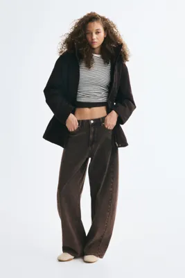 H&M Kabarık Tüylü Şeritli Oversize Parka