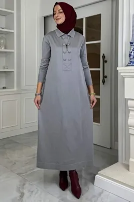 Rabia Şamlı Laçin Triko Elbise Gri