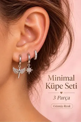 Sacce Scarves&Accessories Minimal Melek ve Kutup Yıldızı 3'lü Halka Küpe Seti