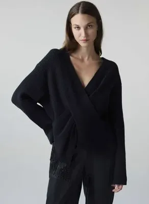 İpekyol IW6260050255 Siyah Kadın V Yaka Oversize Triko Kazak