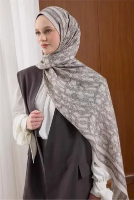 Silk Home Viskon Mayda Şal Krem Zincir Desenli Tok Duruşlu 190x70