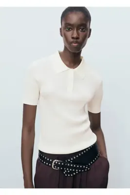 MANGO Woman Kısa kollu polo yaka kazak