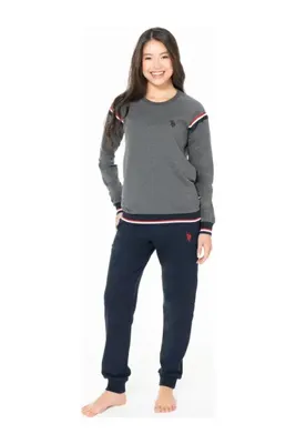 U.S. Polo Assn. Kadın Uzun Kollu Yuvarlak Yaka Dar Paça Pamuklu Kışlık Pijama Takımı S26118-ANTRASIT