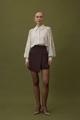 Sateen Talia Şort Etek - Kahve