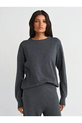 Dilvin 10633 Bisiklet Yaka Basic Triko Kazak-Füme M.