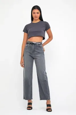 cracpot Geniş Paça Orta Likralı Arka Cep Nakış Detaylı Slouchy Jeans