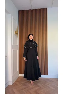 MEYSADESİGN Blue Taşlı Yakalı Abiye Siyah