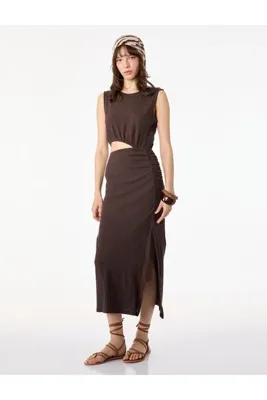 Koton Midi Slip Kahverengi Kadın Elbise 6SAL80007IK
