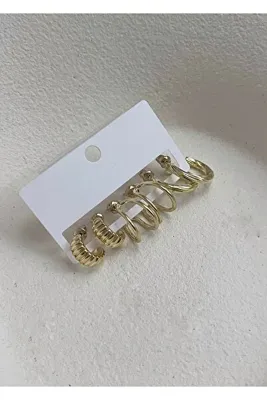 KİLİGİSTANBUL SEKİLLİ GOLD RENK 3'LÜ KÜPE SETİ