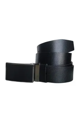 Kar-Pa %100 Hakiki Deri Kapaklı Pimli Tokalı Siyah Kanvas Pantolon Kemeri 4cm