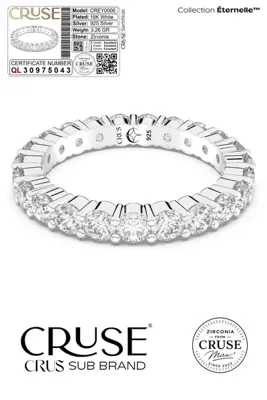 Cruse 925 Ayar Gümüş Tamtur Yüzük 18 Ayar Beyaz Altın Kaplama Işıklı Kutu
