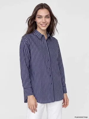 LCW Modest Çizgili Oversize Kadın Gömlek Tunik