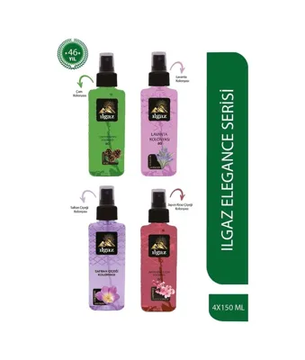 ILGAZ 80 Derece Çam + Lavanta + Safran Çiçeği + Japon Kiraz Çiçeği Kolonyası Sprey 4 x 150 ML