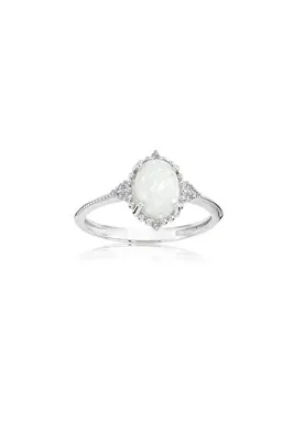 FasekGold Beyaz Oval Taşlı Prenses Gümüş Yüzük-Opal Taşlı Prenses Tasarım Yüzük-Hediye Gümüş Yüzük