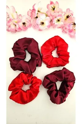 cityvision Kına ve Nişan Düğün için Lastikli Simit Kırmızı ve Bordo Saten 4lü Scrunchie Saç Toka Seti