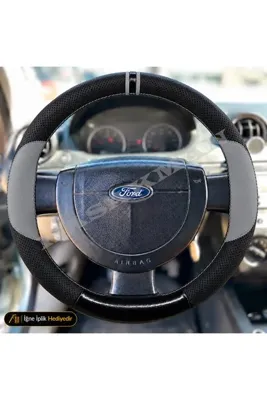 HasAkman Ford Fiesta Dikme Direksiyon Kılıfı Delikli Deri Parlak Siyah Gri Detay Çift Yüzük ve Dikiş Comfort-Trend-Collection-Titanium 2006-2008