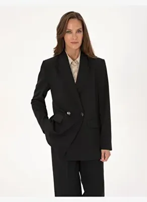 Pierre Cardin Kadın Siyah Comfort Fit Kruvaze Ceket 50319433 VR046