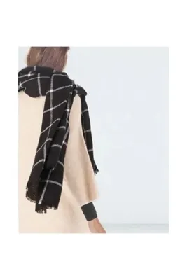 Wearflawless Çizgi Desenli Ekose Kalın Atkı