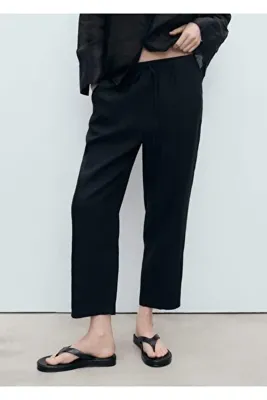 MANGO Woman Düz Kesim Keten Pantolon