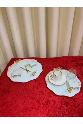Genel Markalar Mihenk Konsept Okyanus Seti Dalga Desenli İnci Motifli Söz Tepsisi Damat Kahvesi Seti Yüzük Tepsisi