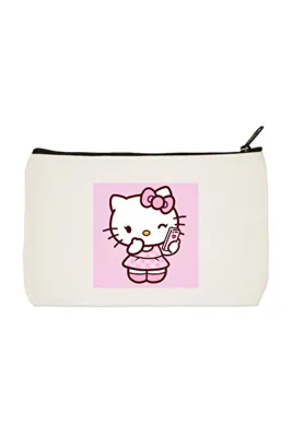 Designedfy Hello Kitty 2 Baskılı Bez Makyaj Çantası, Kalemlik, El Çantası